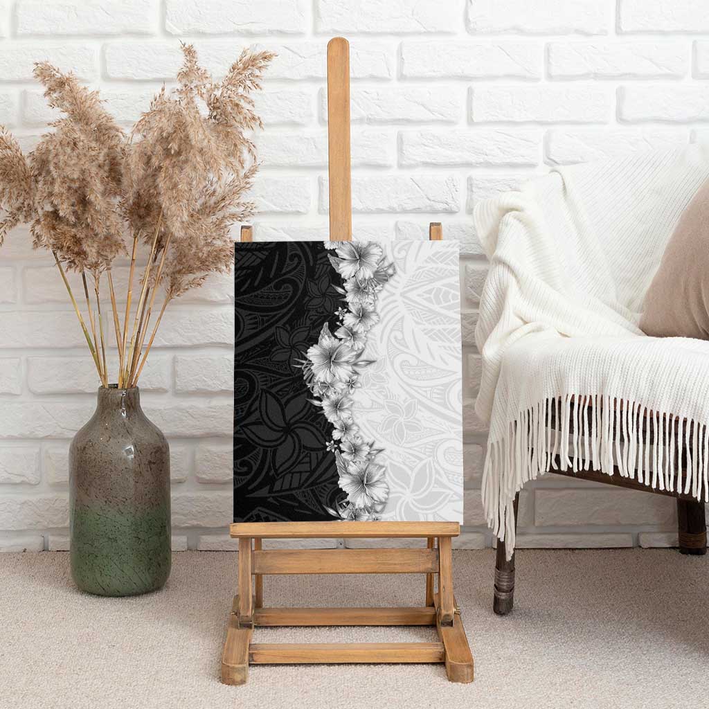 Hawaii Hibiscus Flowers Canvas Wall Art Grayscale Polynesian Pattern LT05 - Polynesian Pride