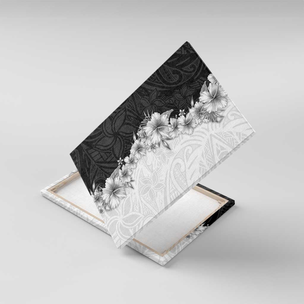 Hawaii Hibiscus Flowers Canvas Wall Art Grayscale Polynesian Pattern LT05 With Frame Black - Polynesian Pride
