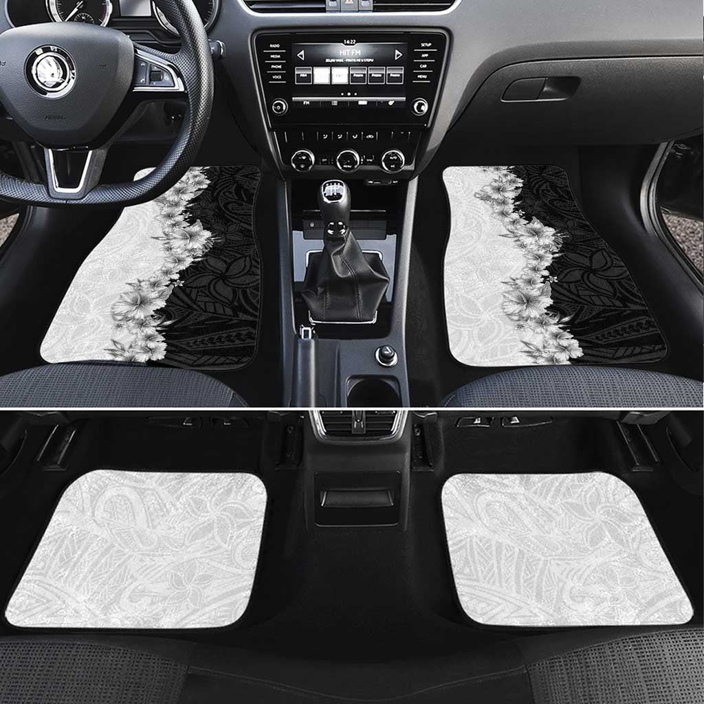 Hawaii Hibiscus Flowers Car Mats Grayscale Polynesian Pattern LT05 Set 4pcs Black - Polynesian Pride