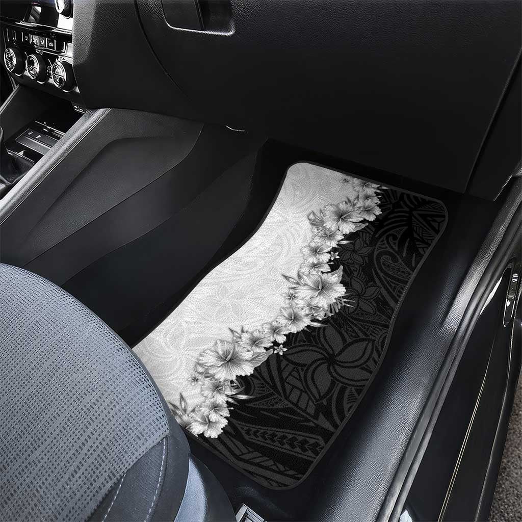 Hawaii Hibiscus Flowers Car Mats Grayscale Polynesian Pattern LT05 - Polynesian Pride