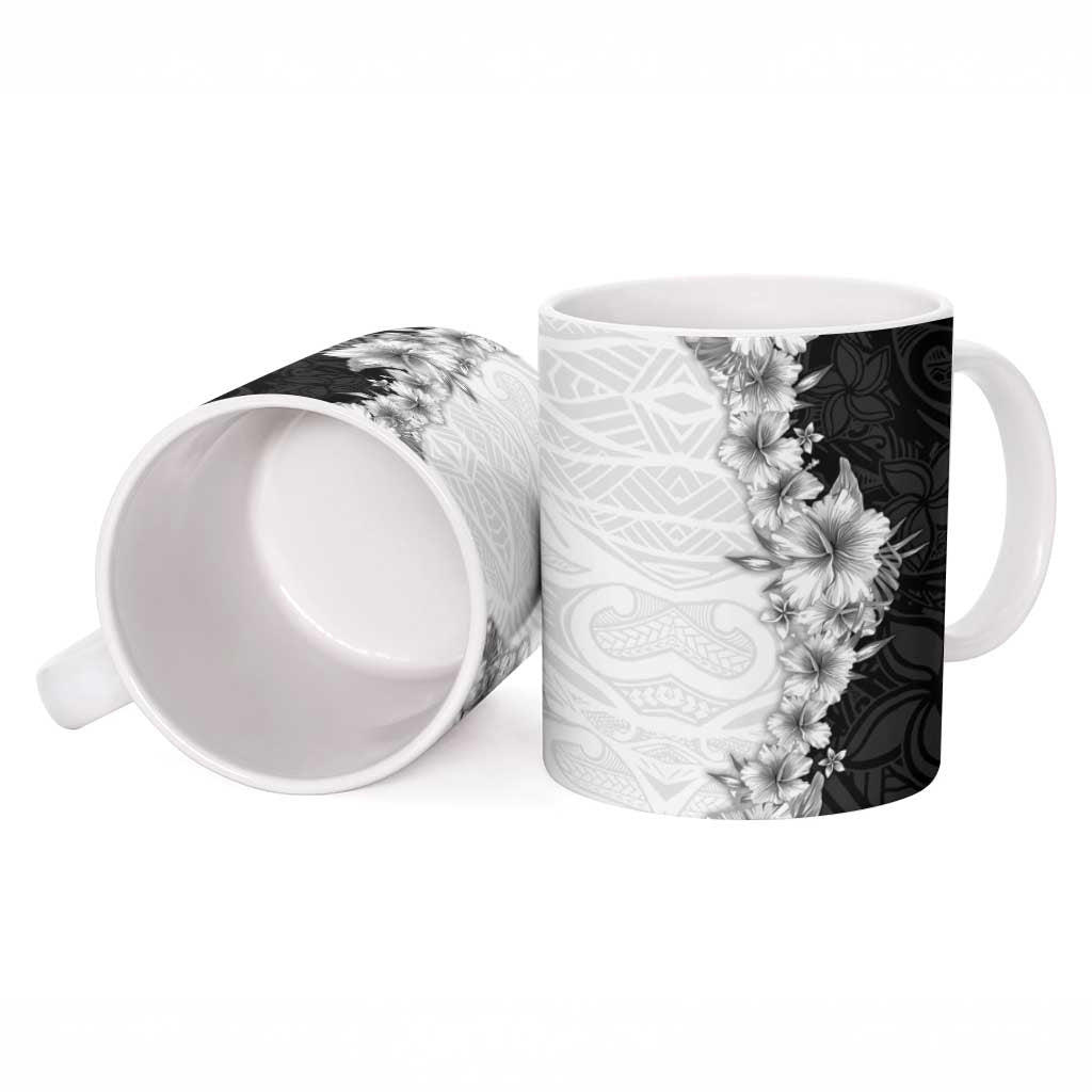 Hawaii Hibiscus Flowers Ceramic Mug Grayscale Polynesian Pattern LT05 - Polynesian Pride
