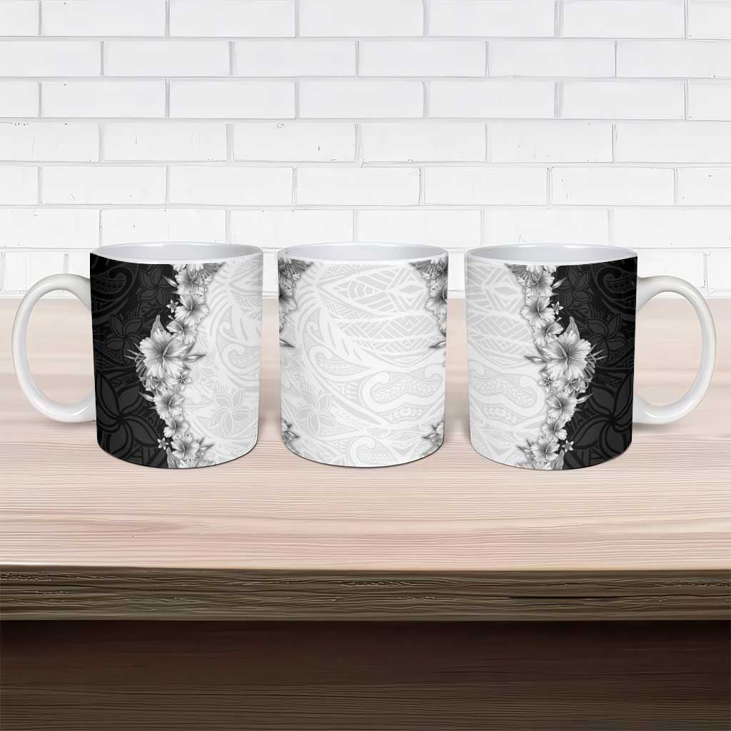 Hawaii Hibiscus Flowers Ceramic Mug Grayscale Polynesian Pattern LT05 - Polynesian Pride