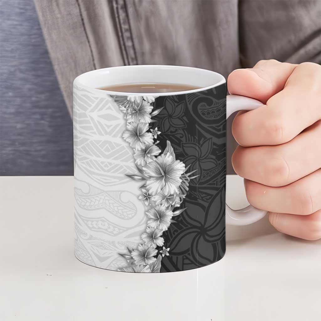 Hawaii Hibiscus Flowers Ceramic Mug Grayscale Polynesian Pattern LT05 - Polynesian Pride