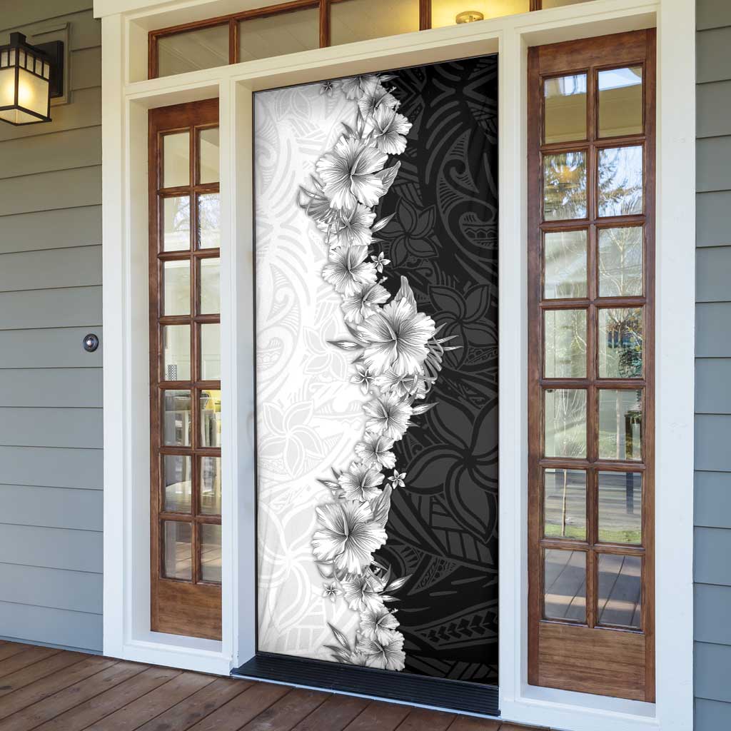 Hawaii Hibiscus Flowers Door Cover Grayscale Polynesian Pattern LT05 - Polynesian Pride