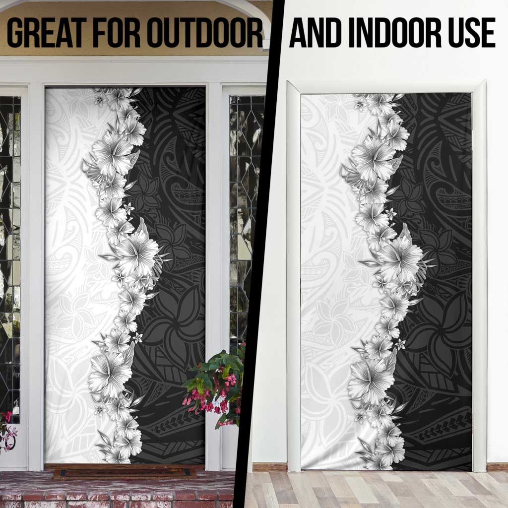 Hawaii Hibiscus Flowers Door Cover Grayscale Polynesian Pattern LT05 - Polynesian Pride