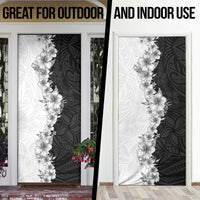 Hawaii Hibiscus Flowers Door Cover Grayscale Polynesian Pattern LT05 - Polynesian Pride