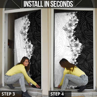 Hawaii Hibiscus Flowers Door Cover Grayscale Polynesian Pattern LT05 - Polynesian Pride