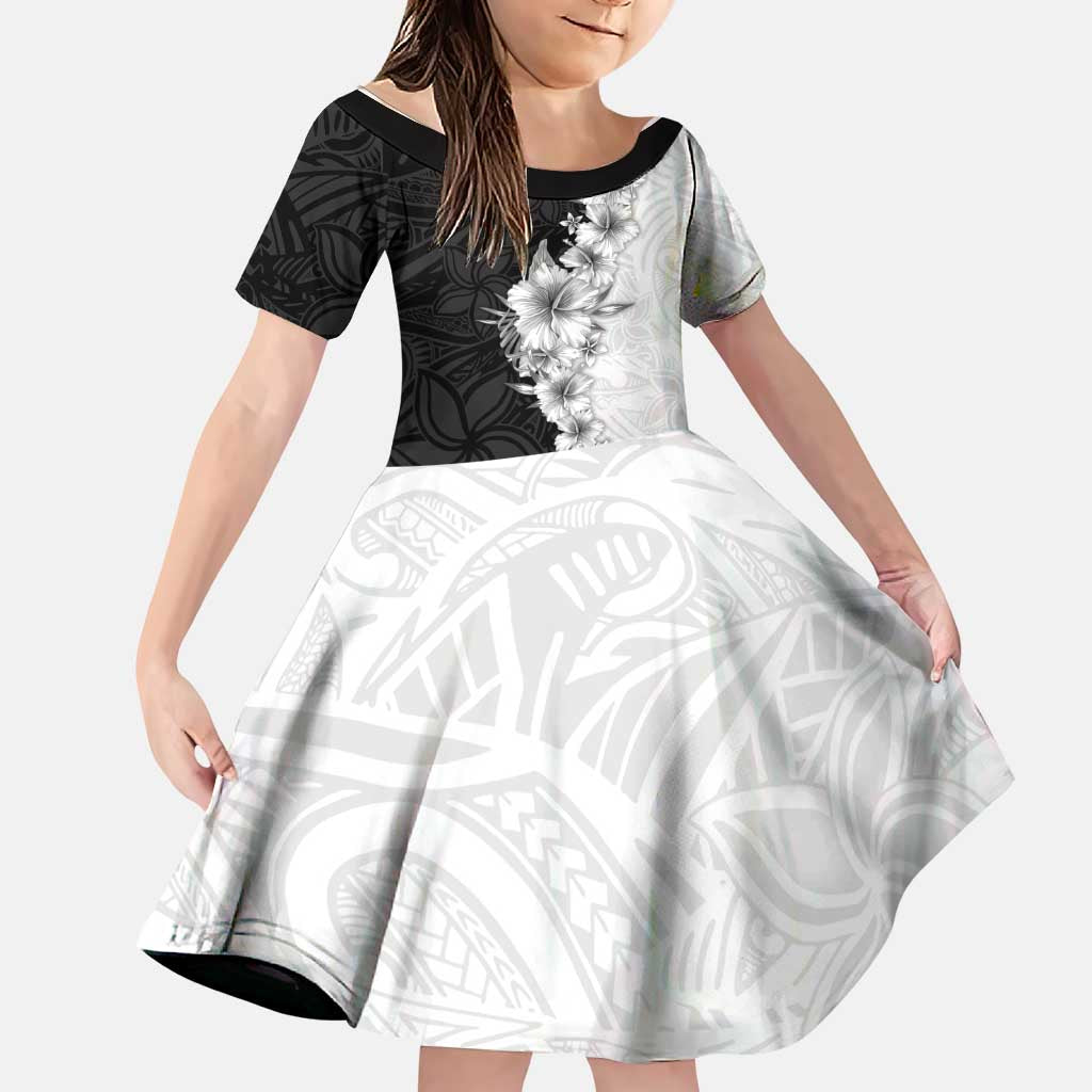 Hawaii Hibiscus Flowers Family Matching Puletasi and Hawaiian Shirt Grayscale Polynesian Pattern