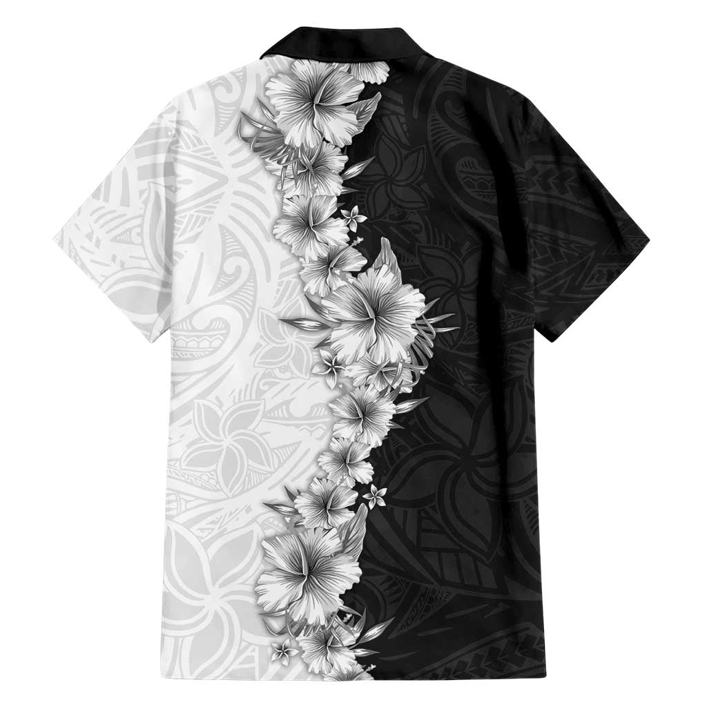 Hawaii Hibiscus Flowers Family Matching Puletasi and Hawaiian Shirt Grayscale Polynesian Pattern