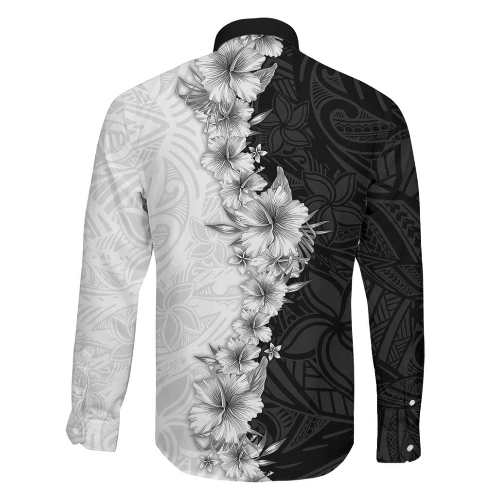 Hawaii Hibiscus Flowers Family Matching Puletasi and Hawaiian Shirt Grayscale Polynesian Pattern