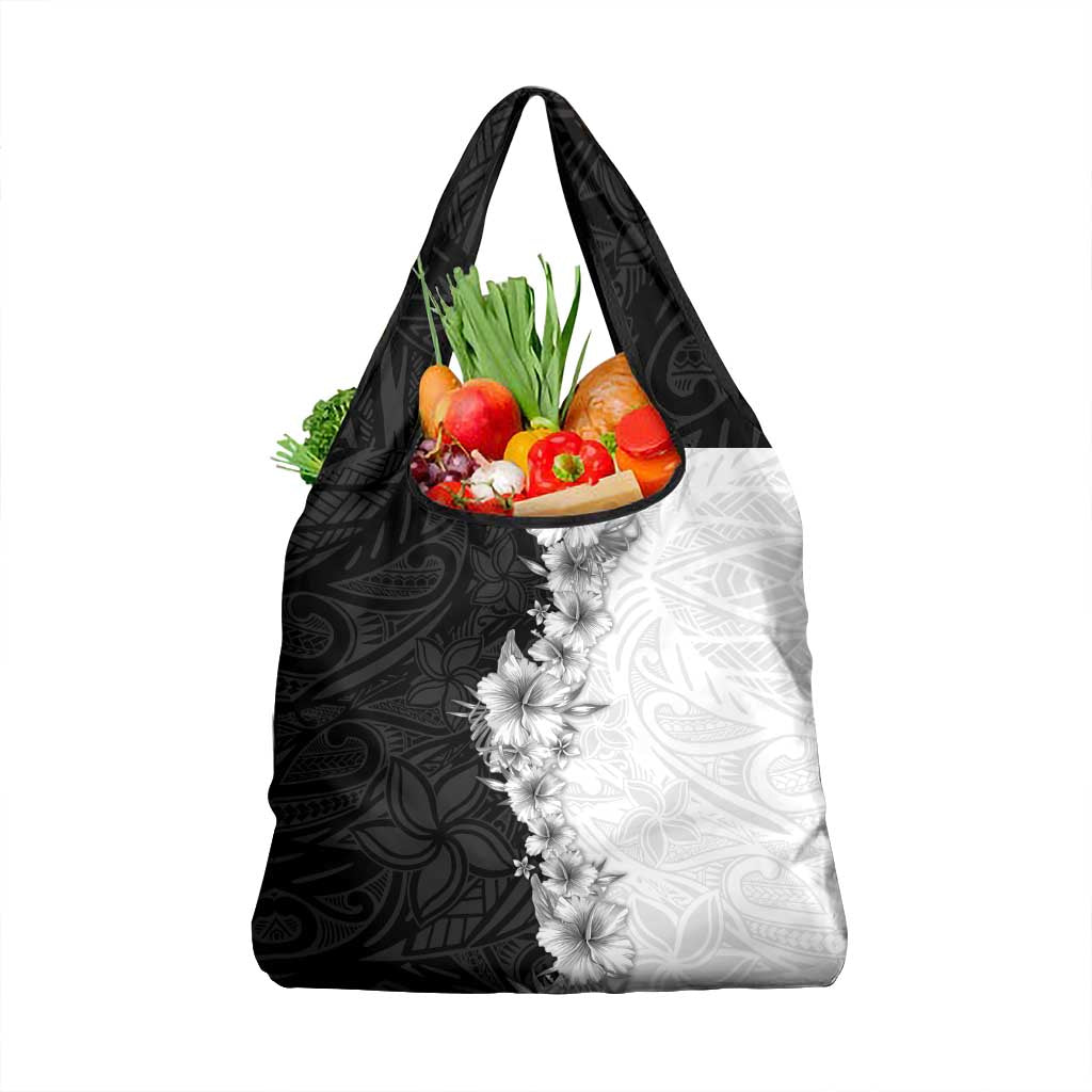 Hawaii Hibiscus Flowers Grocery Bag Grayscale Polynesian Pattern LT05 1-pack One Size Black - Polynesian Pride