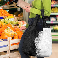 Hawaii Hibiscus Flowers Grocery Bag Grayscale Polynesian Pattern