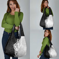 Hawaii Hibiscus Flowers Grocery Bag Grayscale Polynesian Pattern