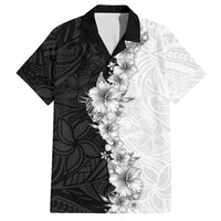 Hawaii Hibiscus Flowers Hawaiian Shirt Grayscale Polynesian Pattern LT05 Black - Polynesian Pride