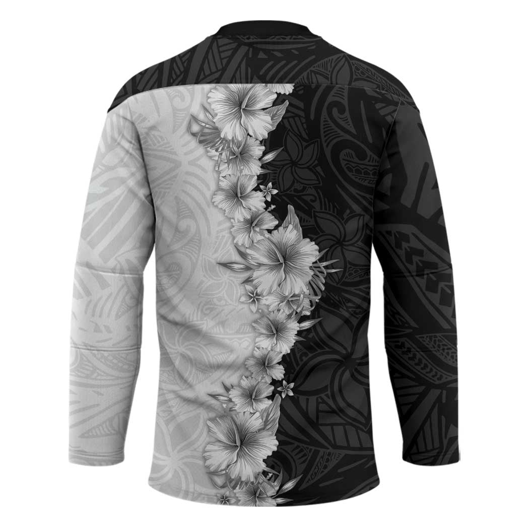 Hawaii Hibiscus Flowers Hockey Jersey Grayscale Polynesian Pattern LT05 - Polynesian Pride