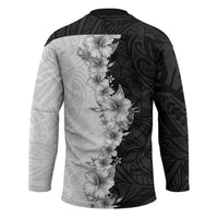 Hawaii Hibiscus Flowers Hockey Jersey Grayscale Polynesian Pattern LT05 - Polynesian Pride