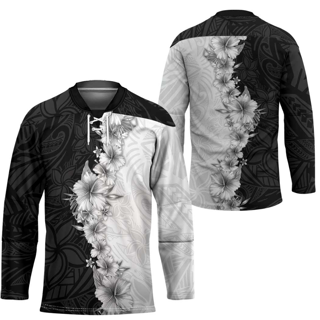 Hawaii Hibiscus Flowers Hockey Jersey Grayscale Polynesian Pattern LT05 - Polynesian Pride