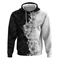 Hawaii Hibiscus Flowers Hoodie Grayscale Polynesian Pattern LT05 Pullover Hoodie Black - Polynesian Pride