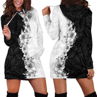 Hawaii Hibiscus Flowers Hoodie Dress Grayscale Polynesian Pattern LT05 - Polynesian Pride