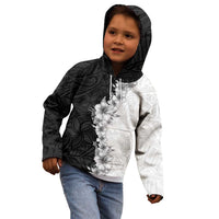 Hawaii Hibiscus Flowers Kid Hoodie Grayscale Polynesian Pattern LT05 - Polynesian Pride