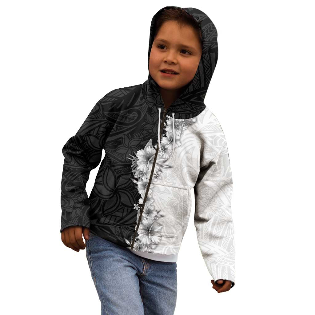 Hawaii Hibiscus Flowers Kid Hoodie Grayscale Polynesian Pattern LT05 - Polynesian Pride