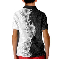 Hawaii Hibiscus Flowers Kid Polo Shirt Grayscale Polynesian Pattern LT05 - Polynesian Pride