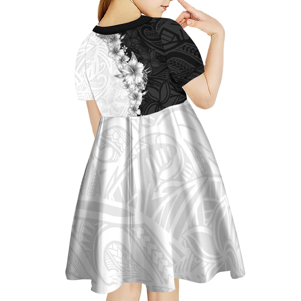 Hawaii Hibiscus Flowers Kid Short Sleeve Dress Grayscale Polynesian Pattern LT05 - Polynesian Pride