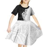 Hawaii Hibiscus Flowers Kid Short Sleeve Dress Grayscale Polynesian Pattern LT05 - Polynesian Pride