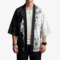 Hawaii Hibiscus Flowers Kimono Grayscale Polynesian Pattern