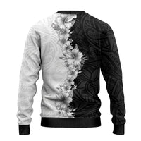Hawaii Hibiscus Flowers Ugly Christmas Sweater Grayscale Polynesian Pattern LT05 - Polynesian Pride