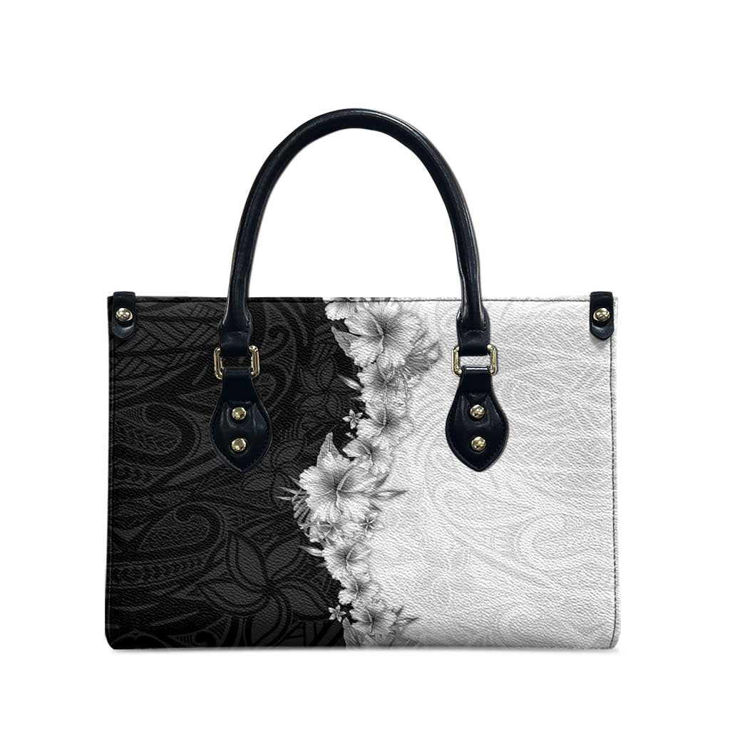Hawaii Hibiscus Flowers Leather Bag Grayscale Polynesian Pattern LT05 - Polynesian Pride