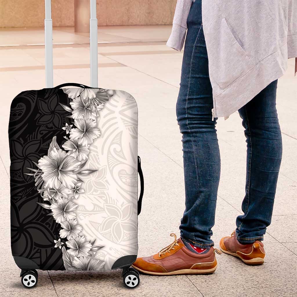 Hawaii Hibiscus Flowers Luggage Cover Grayscale Polynesian Pattern LT05 Black - Polynesian Pride