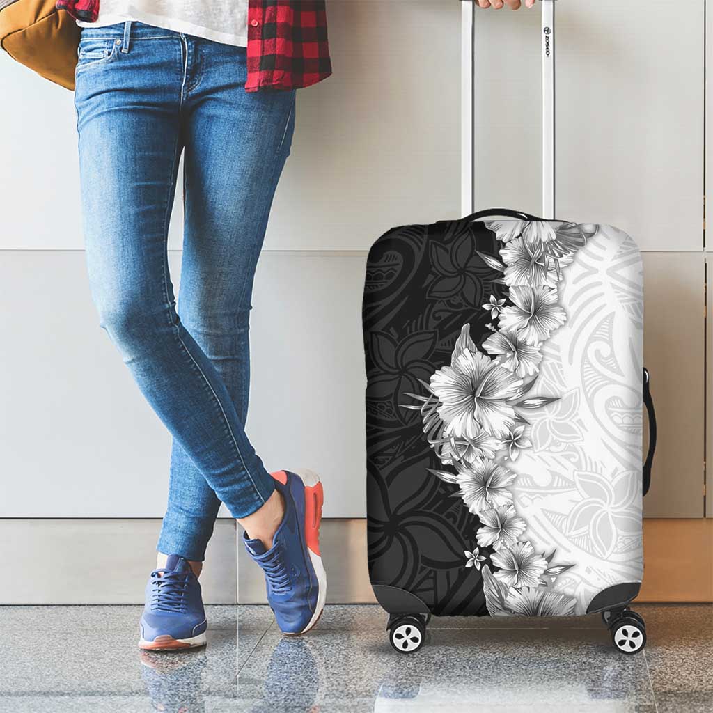 Hawaii Hibiscus Flowers Luggage Cover Grayscale Polynesian Pattern LT05 - Polynesian Pride