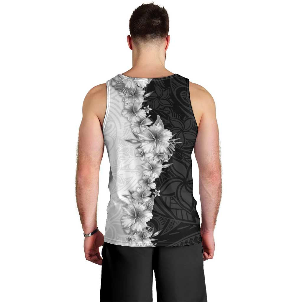Hawaii Hibiscus Flowers Men Tank Top Grayscale Polynesian Pattern LT05 - Polynesian Pride