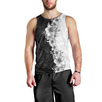 Hawaii Hibiscus Flowers Men Tank Top Grayscale Polynesian Pattern LT05 - Polynesian Pride