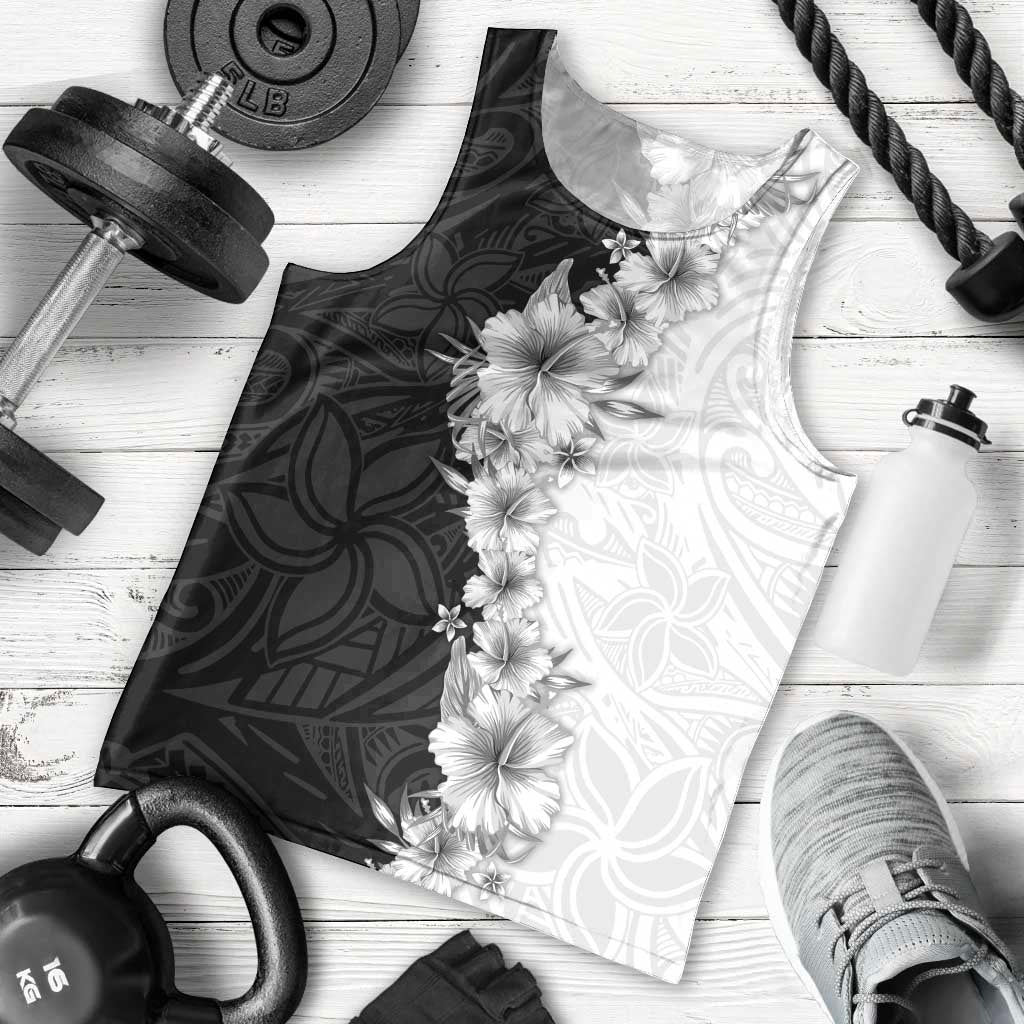 Hawaii Hibiscus Flowers Men Tank Top Grayscale Polynesian Pattern LT05 - Polynesian Pride
