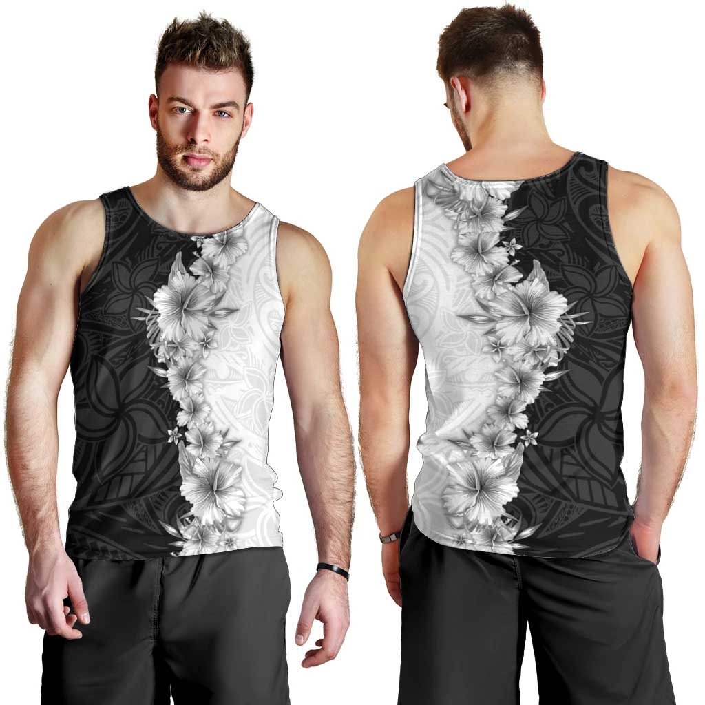 Hawaii Hibiscus Flowers Men Tank Top Grayscale Polynesian Pattern LT05 - Polynesian Pride