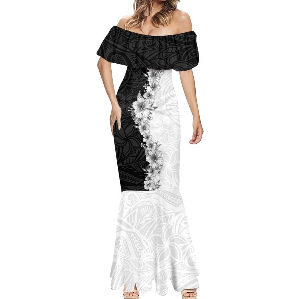 Hawaii Hibiscus Flowers Mermaid Dress Grayscale Polynesian Pattern LT05 - Polynesian Pride