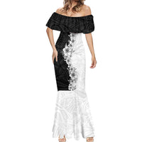 Hawaii Hibiscus Flowers Mermaid Dress Grayscale Polynesian Pattern LT05 - Polynesian Pride