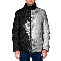 Hawaii Hibiscus Flowers Padded Jacket Grayscale Polynesian Pattern LT05 Men Black - Polynesian Pride