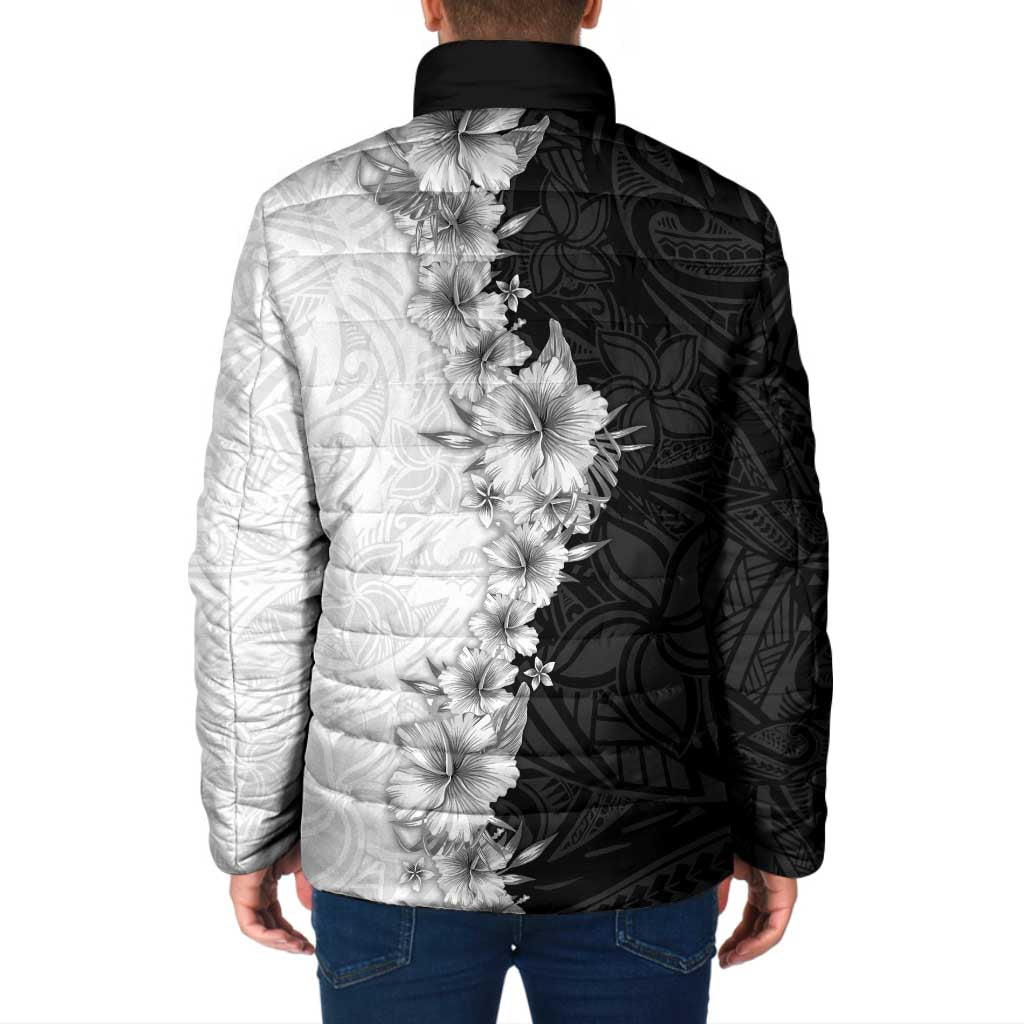 Hawaii Hibiscus Flowers Padded Jacket Grayscale Polynesian Pattern LT05 - Polynesian Pride