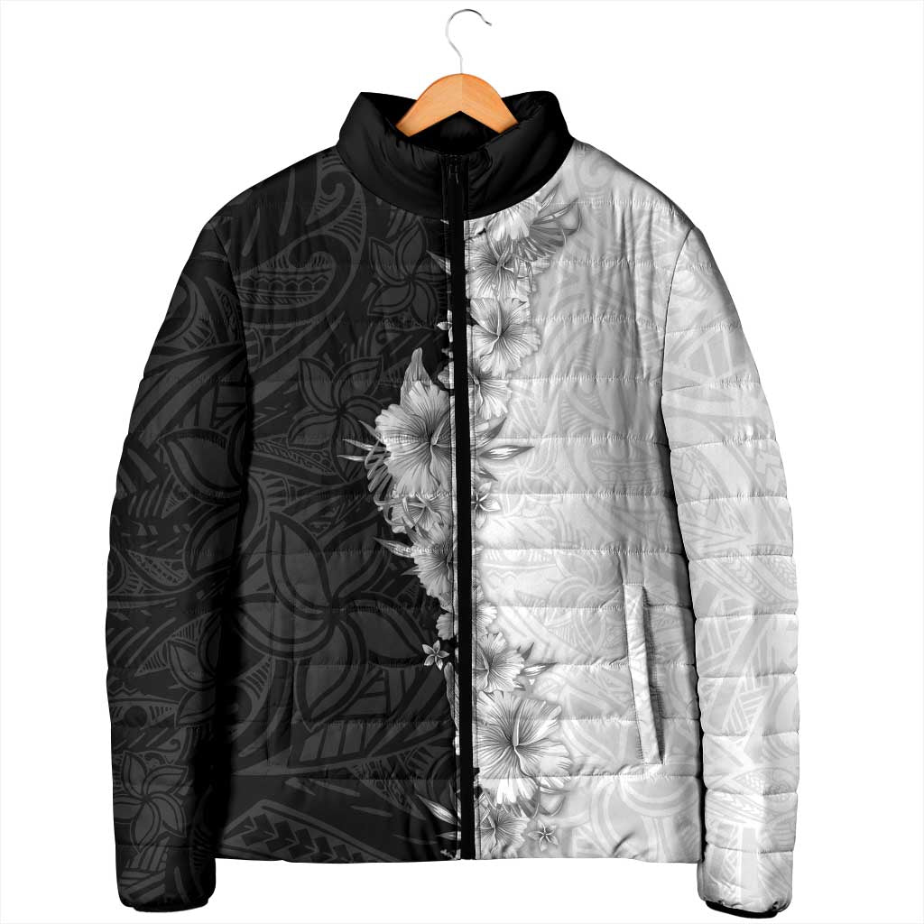 Hawaii Hibiscus Flowers Padded Jacket Grayscale Polynesian Pattern LT05 - Polynesian Pride