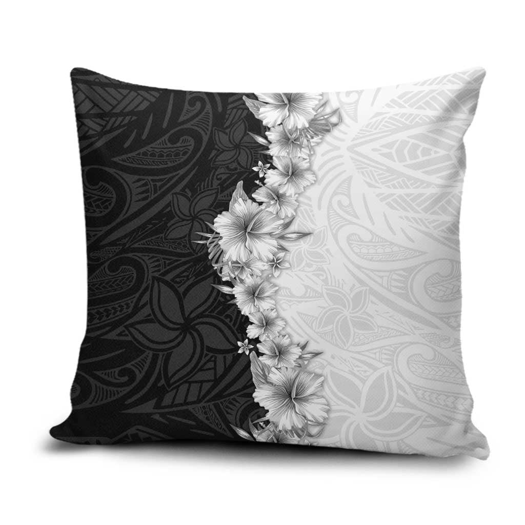 Hawaii Hibiscus Flowers Pillow Cover Grayscale Polynesian Pattern LT05 Black - Polynesian Pride