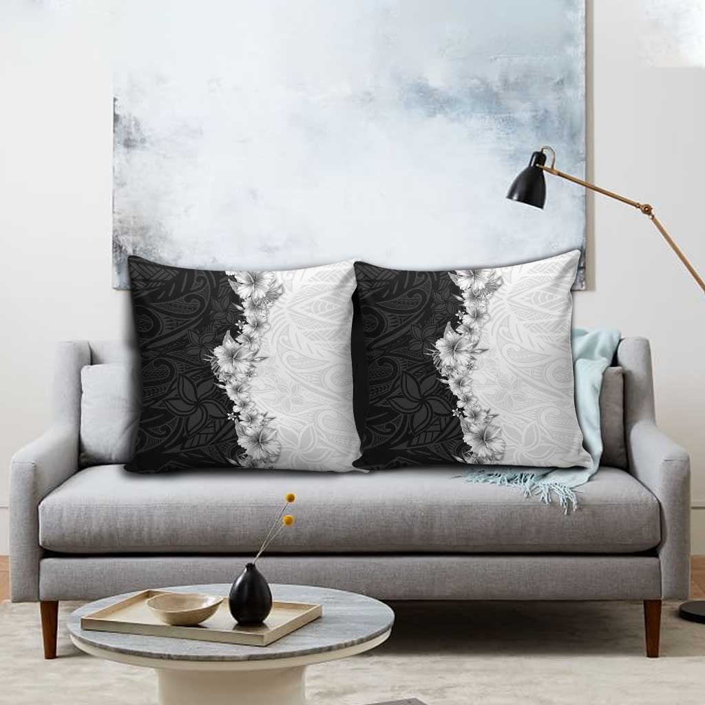 Hawaii Hibiscus Flowers Pillow Cover Grayscale Polynesian Pattern LT05 - Polynesian Pride