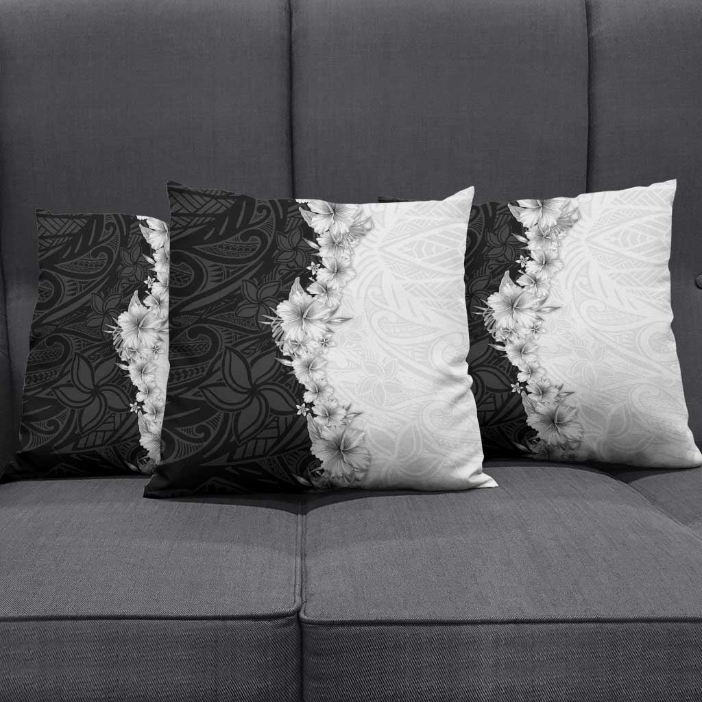Hawaii Hibiscus Flowers Pillow Cover Grayscale Polynesian Pattern LT05 - Polynesian Pride