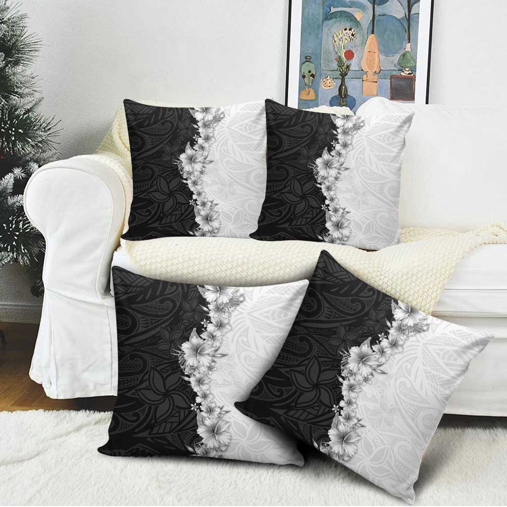 Hawaii Hibiscus Flowers Pillow Cover Grayscale Polynesian Pattern LT05 - Polynesian Pride