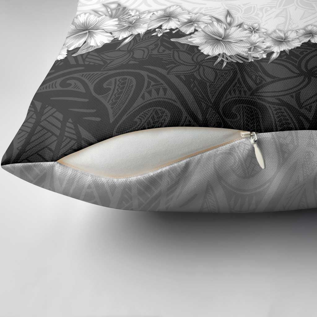 Hawaii Hibiscus Flowers Pillow Cover Grayscale Polynesian Pattern LT05 - Polynesian Pride