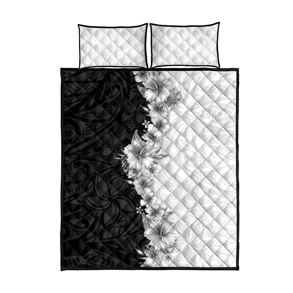 Hawaii Hibiscus Flowers Quilt Bed Set Grayscale Polynesian Pattern LT05 - Polynesian Pride