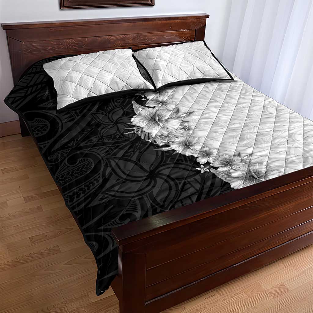 Hawaii Hibiscus Flowers Quilt Bed Set Grayscale Polynesian Pattern LT05 - Polynesian Pride