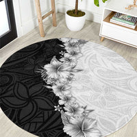 Hawaii Hibiscus Flowers Round Carpet Grayscale Polynesian Pattern LT05 Black - Polynesian Pride